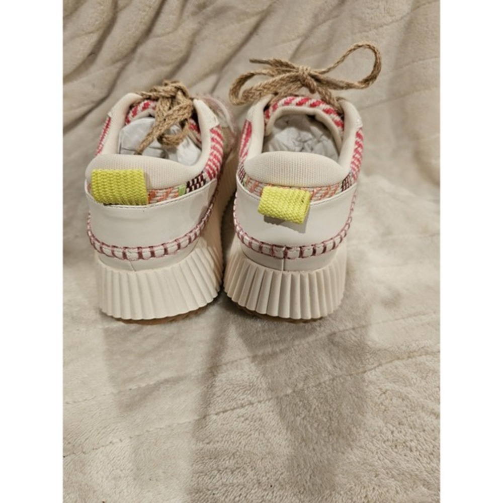Dolce Vita Cream Multicolor Woven Platform Sneakers with Yellow Tab - Picture 7 of 11